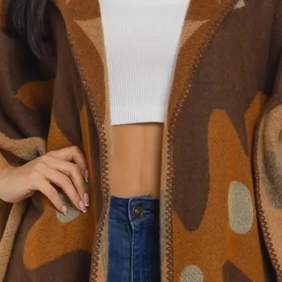 Stylish Brown and Tan Hooded Cape - Picture 4 of 4